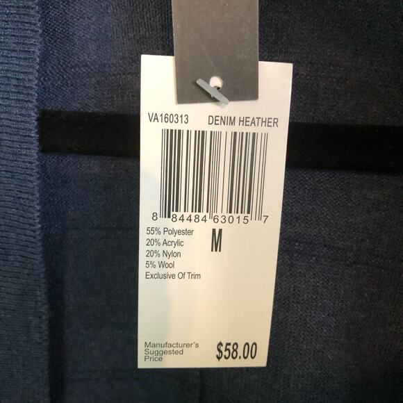 NWT Joan Voss Cardigan Size Medium Dark Blue Wool Blend Open Front Dolman Sleeve - Picture 5 of 6